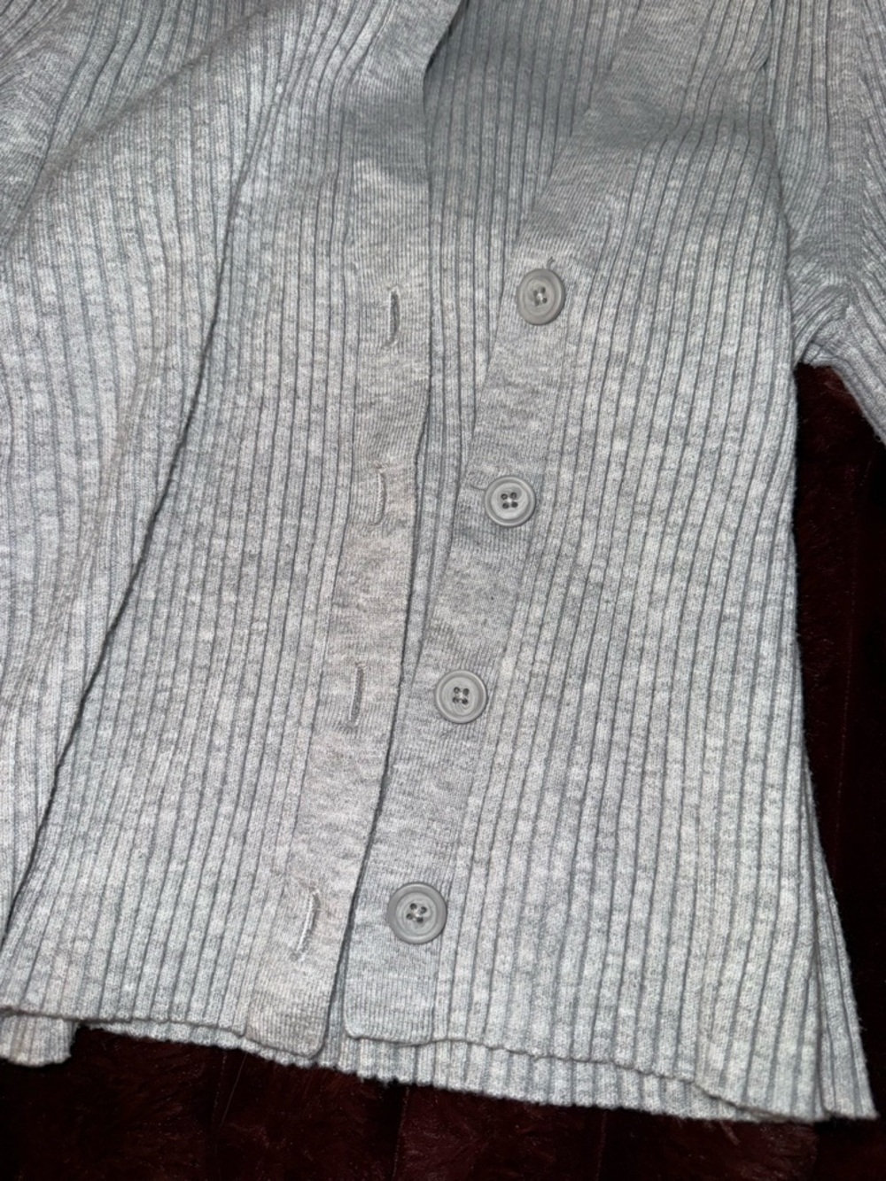 aerie Women's Light Gray Ribbed Button Cardigan - Picture 2 of 4